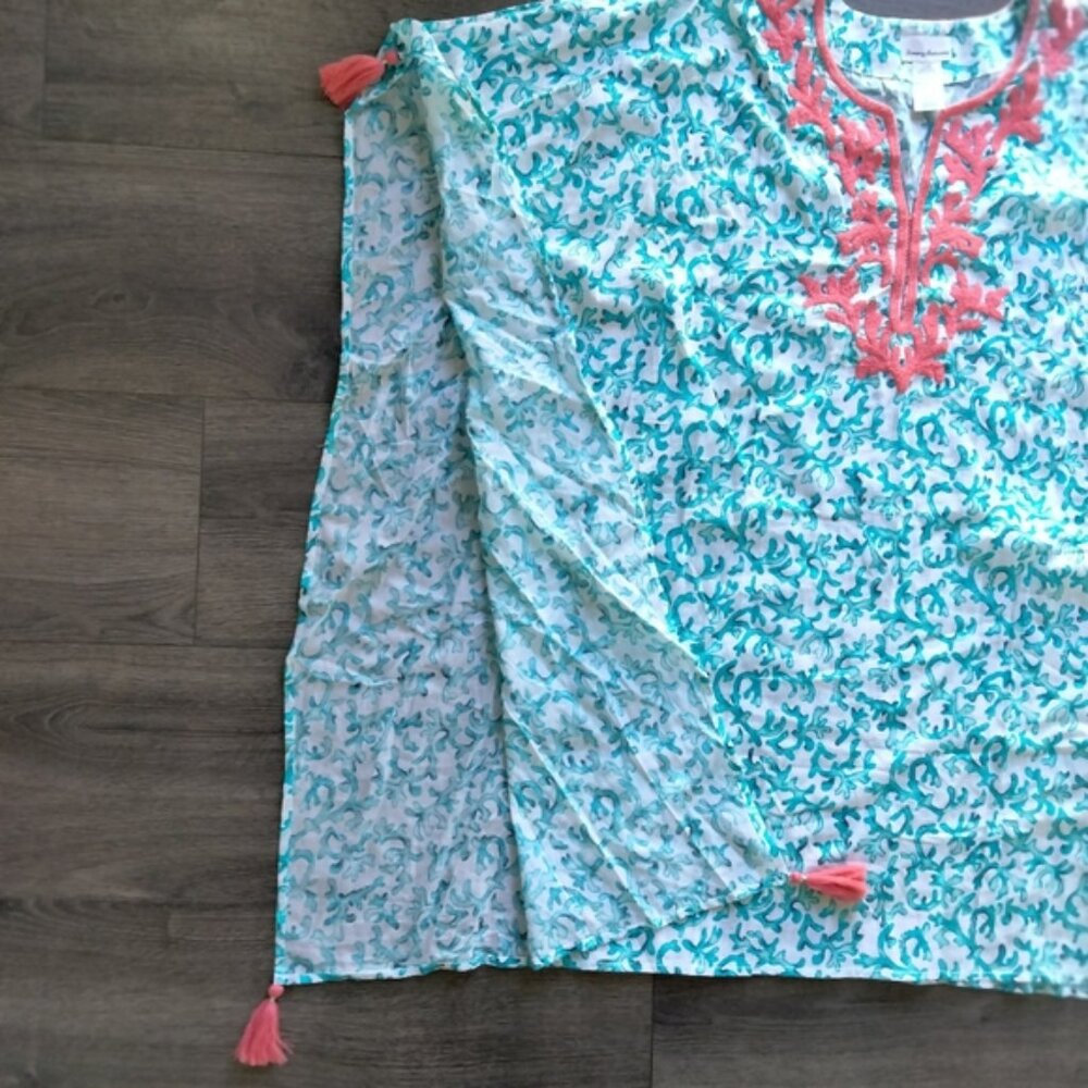 Tommy Bahama Coral Scrolls Cabana Embroidered Cotton Tunic Swim Cover Up Sz S/M - Picture 5 of 11